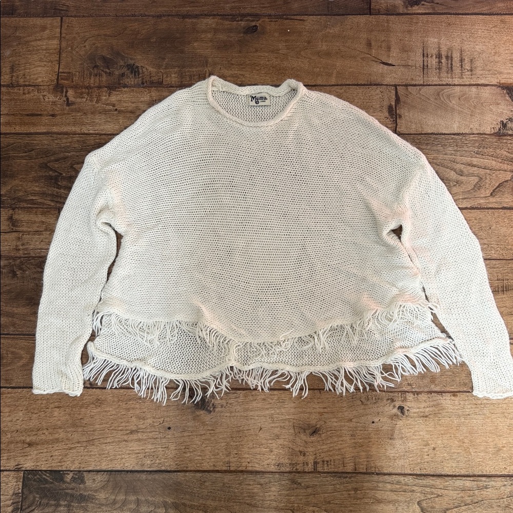 Show Me Your MuMu Cream Fringe Sweater